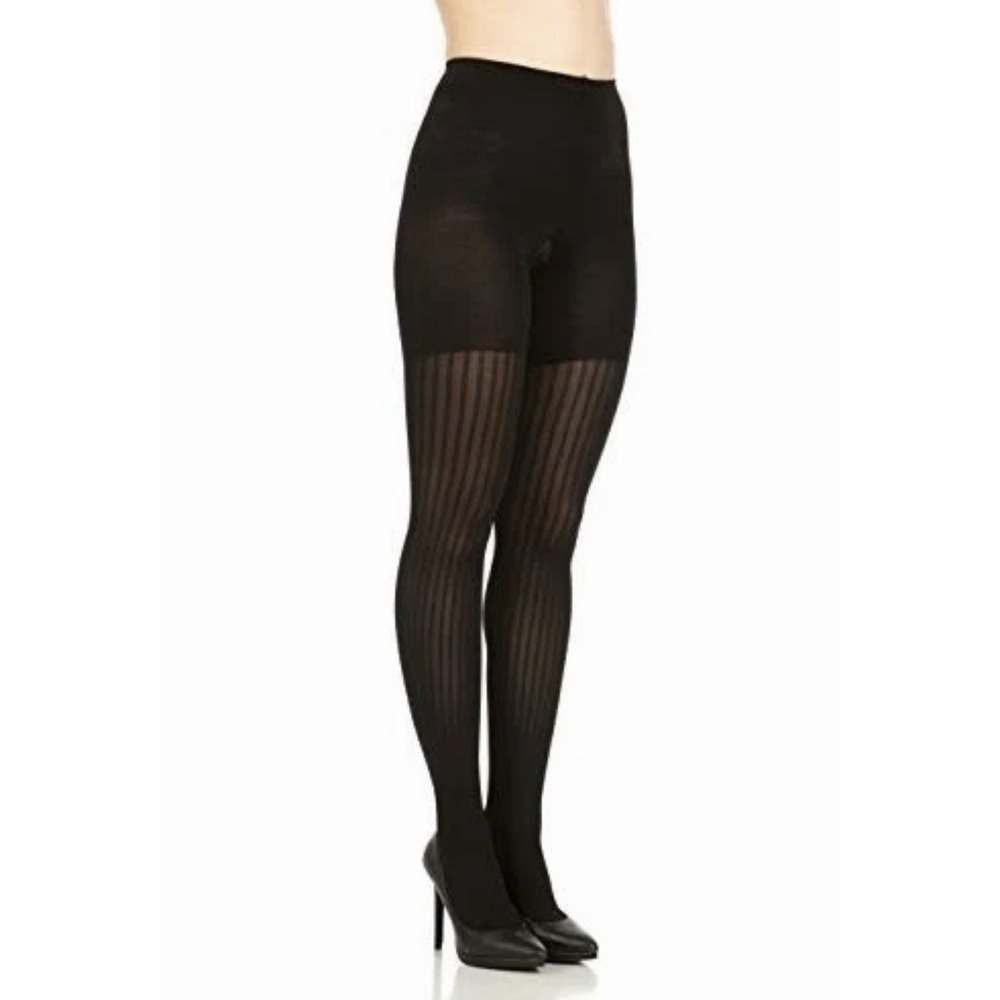 Star Power by Spanx Women's Ribbed Row Shaping Tights (E, Black)
